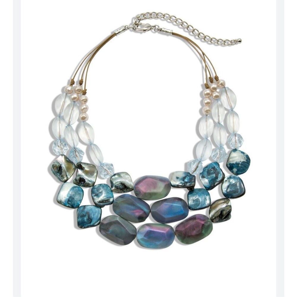 Chico's Luisa blue abalone multi strand statement necklace - Picture 3 of 13